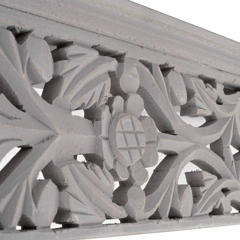 Hand Carved Medallion Floating Wall Shelf Gray - Crystal Art Gallery