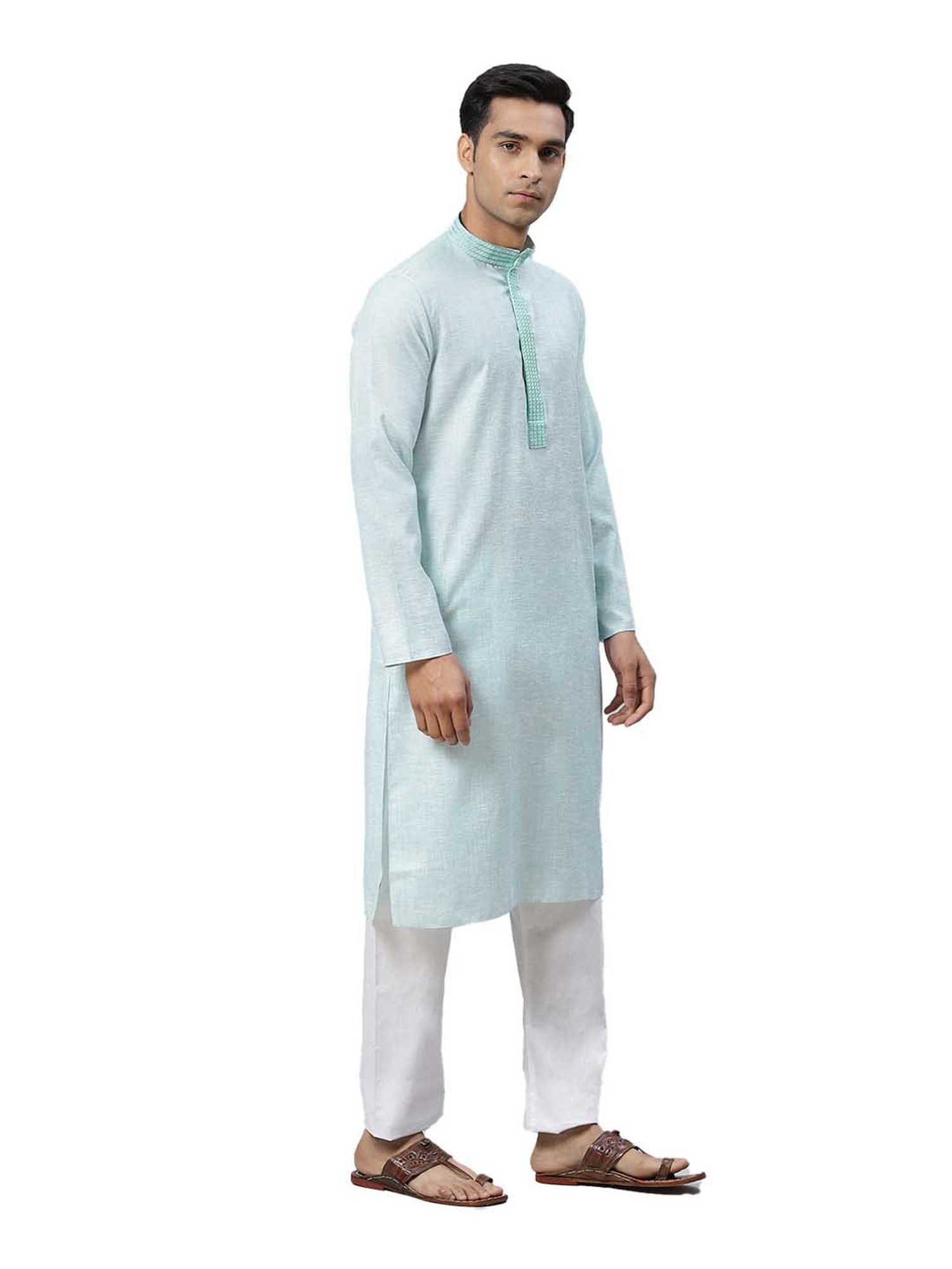 Manthan Green Cotton Solid Kurta