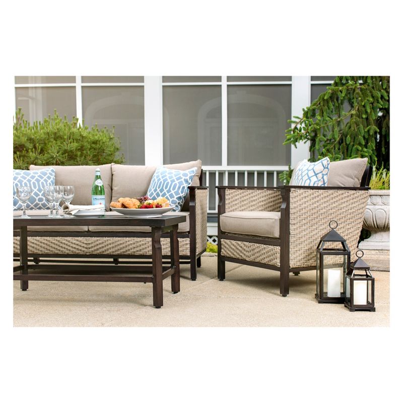 La-Z-Boy Outdoor Colton 4pc Wicker Outdoor Seating Set with Sunbrella Cast Shale Cushion