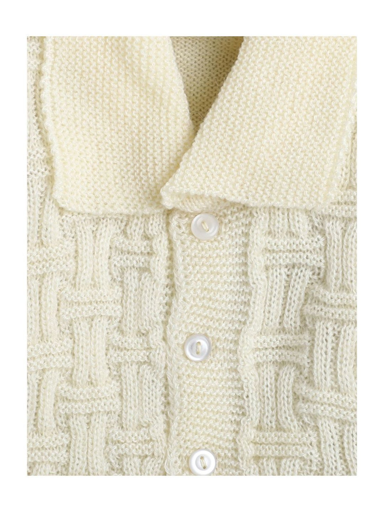 Little Angels Kids Cream Textured Pattern Full Sleeves Sweater Set