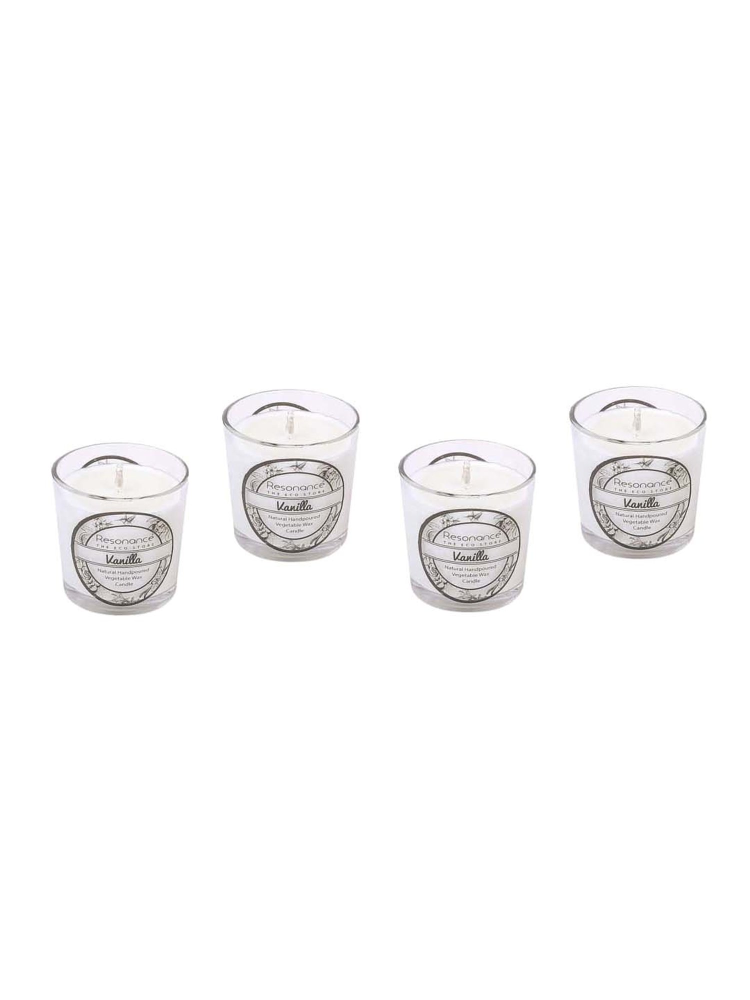RESONANCE White Soy Wax Scented Aromatic VEGAN Candles (Vanilla) - Set of 4