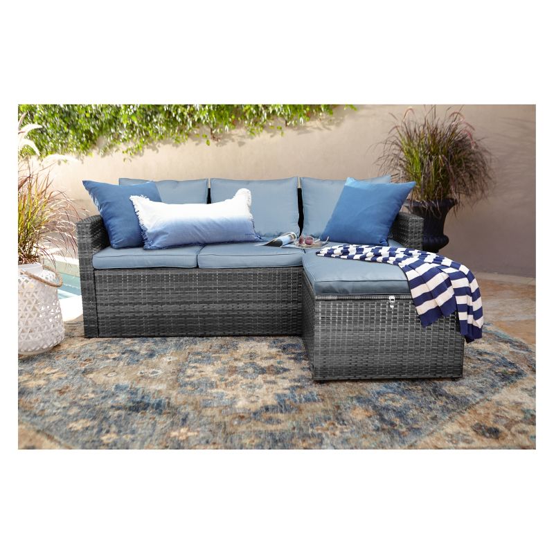 3pc Rio All-Weather Wicker Conversation set with Storage Gray/Blue - Thy Hom