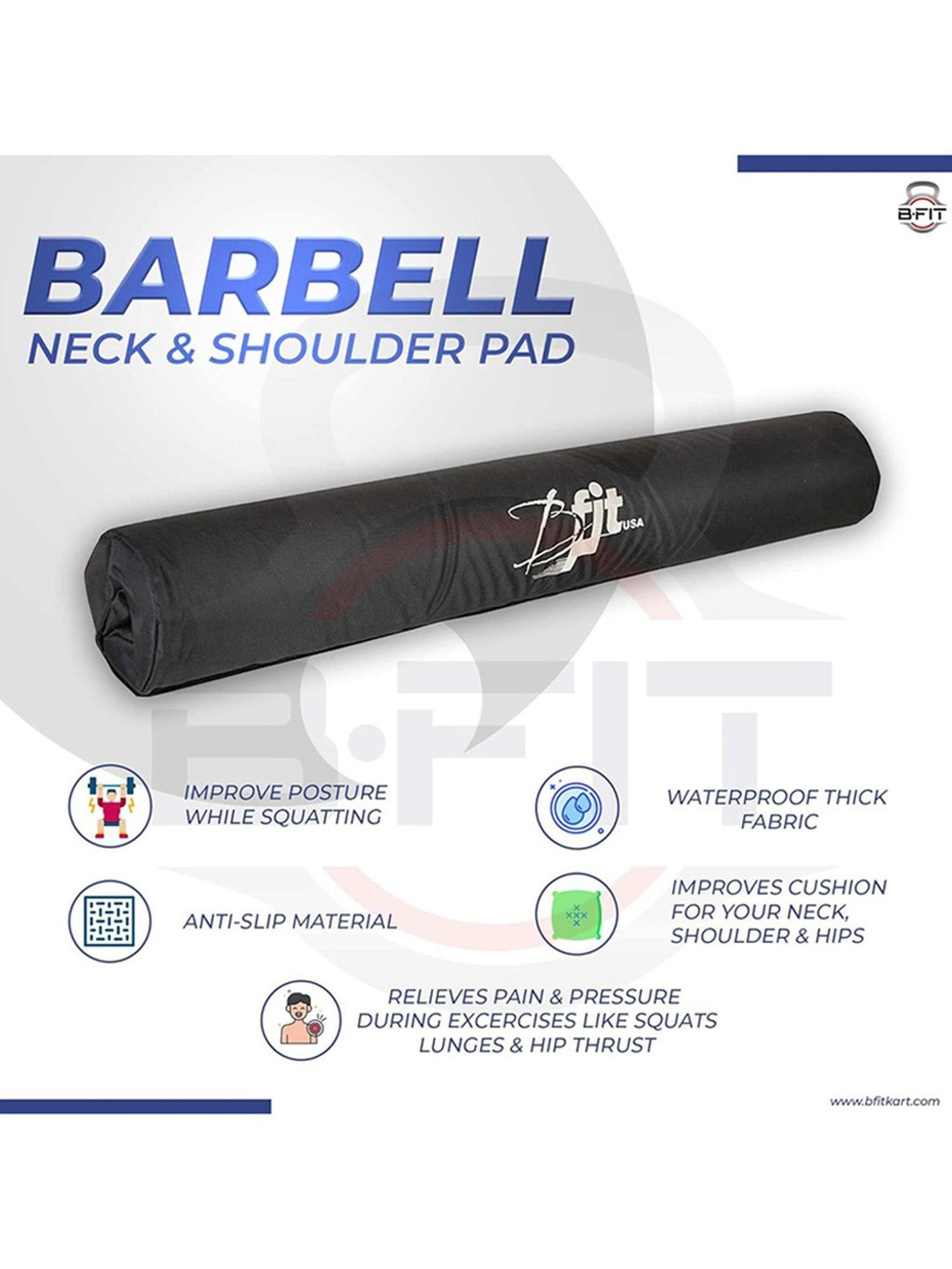 B Fit Extra Thick Barbell Squat Pad for Weight Lifting (Black)