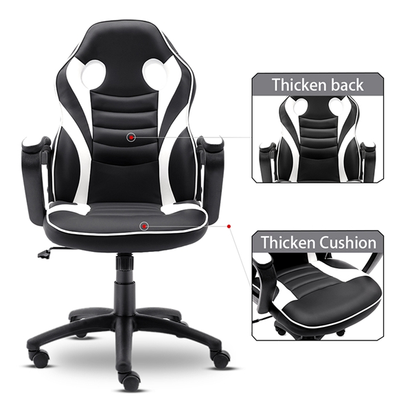 HOMEMAXS Gaming Chair - Ergonomic Office Chair for Adults, Adjustable Swivel PU Computer Chair, High Back Desk Chair with Lumbar Support, Black and White
