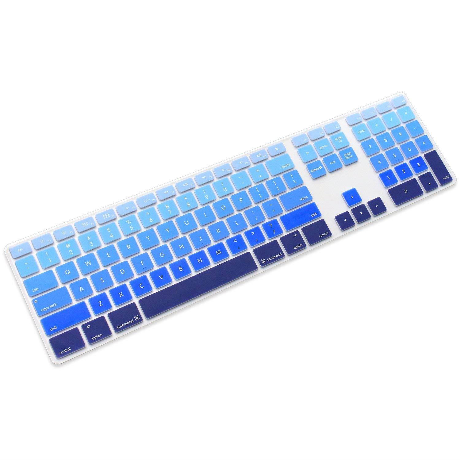ProElife Silicone Full Size Ultra Thin keyboard Cover Skin for Apple Keyboard MB110LL/B with Numeric Keypad Wired USB for iMac (Numeric Keypad, Fade in-Blue)