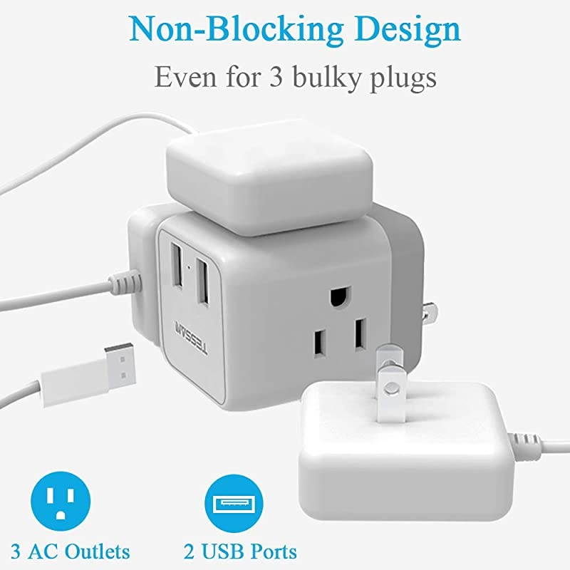 3 Prong to 2 Prong Adapter  3 Outlets with 2 USB Wall Charger Multi Plug Outlet Extender Splitter Travel Power Adapter Plug for US to Japan Canada Mexico Philippines Type A