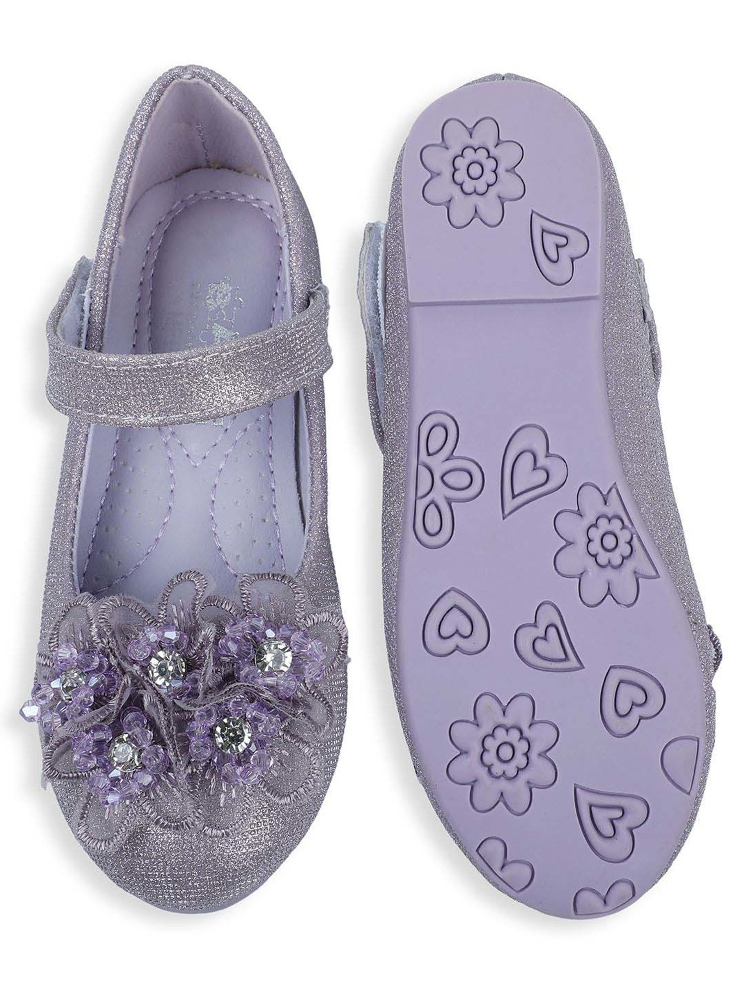 Baby Moo Kids Purple Bash Kids 3D Floral Mary Jane Shoes