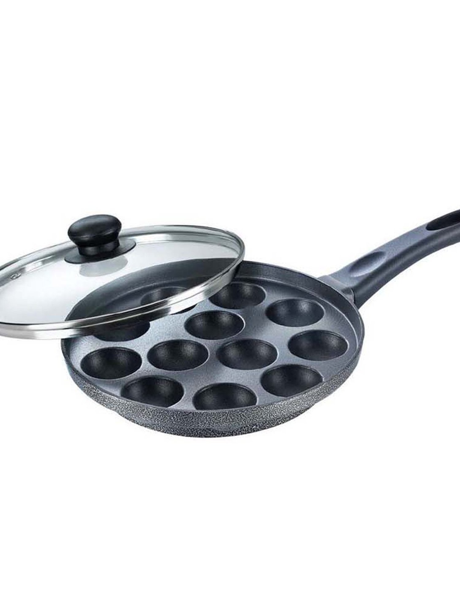 Prestige Omega Black Select Plus 240 mm Paniyarakkal with Glass Lid (12 Pits) - Set of 1