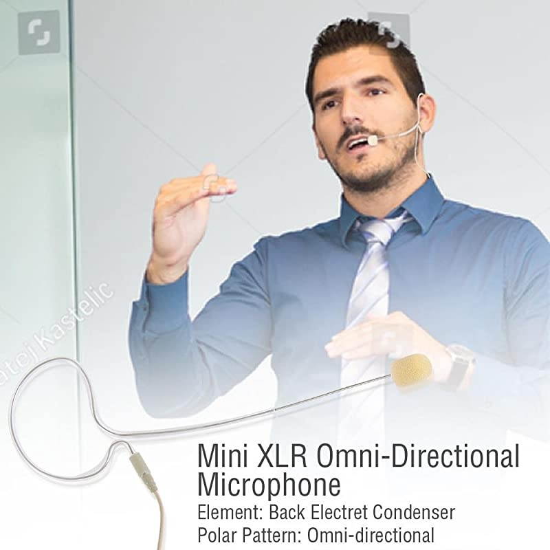 In Ear Back Electric Microphone Portable Omnidirectional Wired Headset Pro Voice Audio Condenser Mic with 4 Pin Mini XLR Cable Wire and Windscreen For Shure System  Pro PMEMS10 Skin Tone