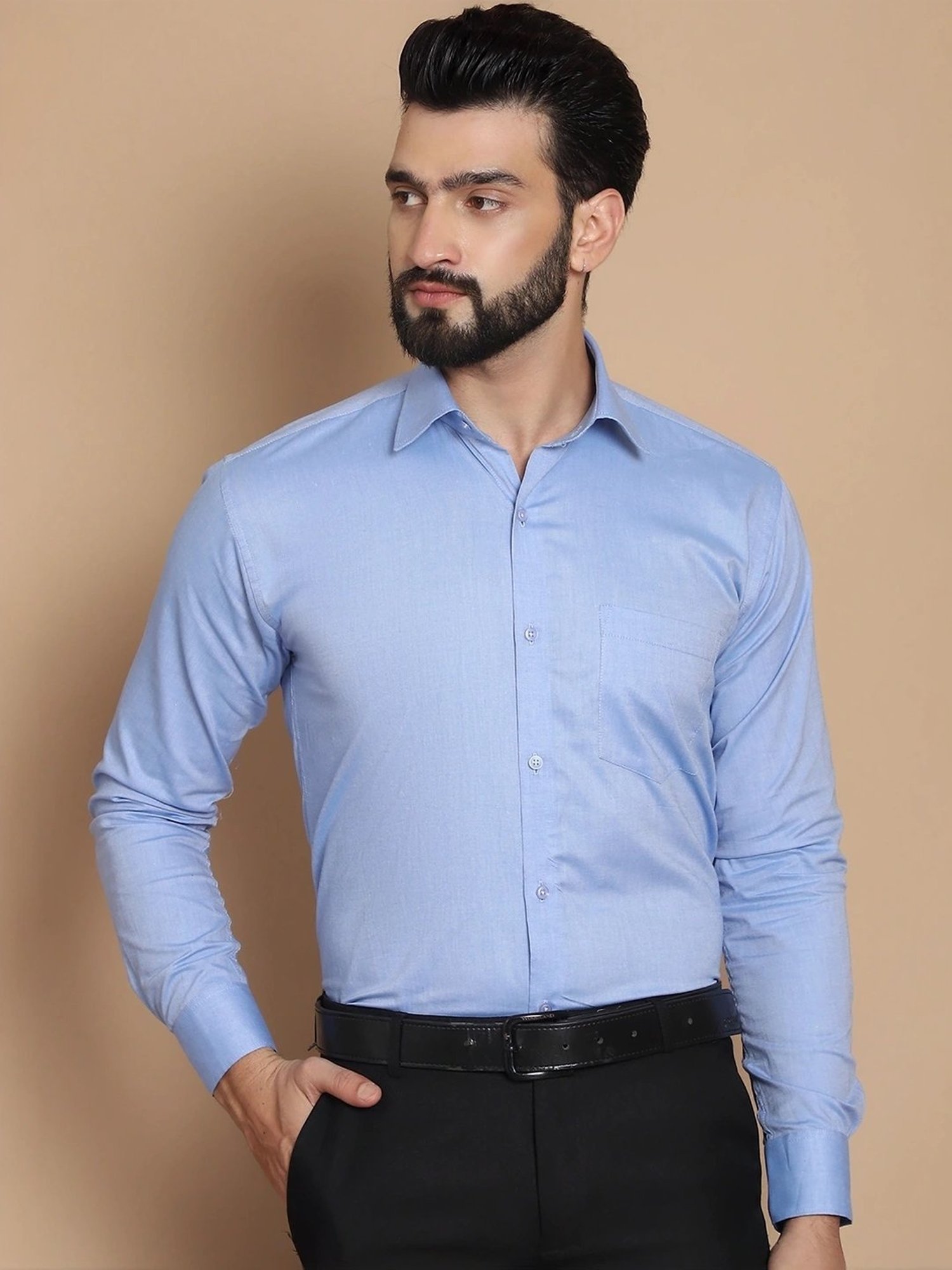 Tag 7 Blue Cotton Regular Fit Texture Shirt