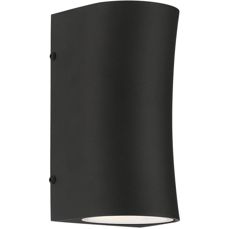 Possini Euro Design Modern Outdoor Wall Sconce Fixture LED Textured Black 8" Round Sanded Glass Up Down Exterior House Porch Patio