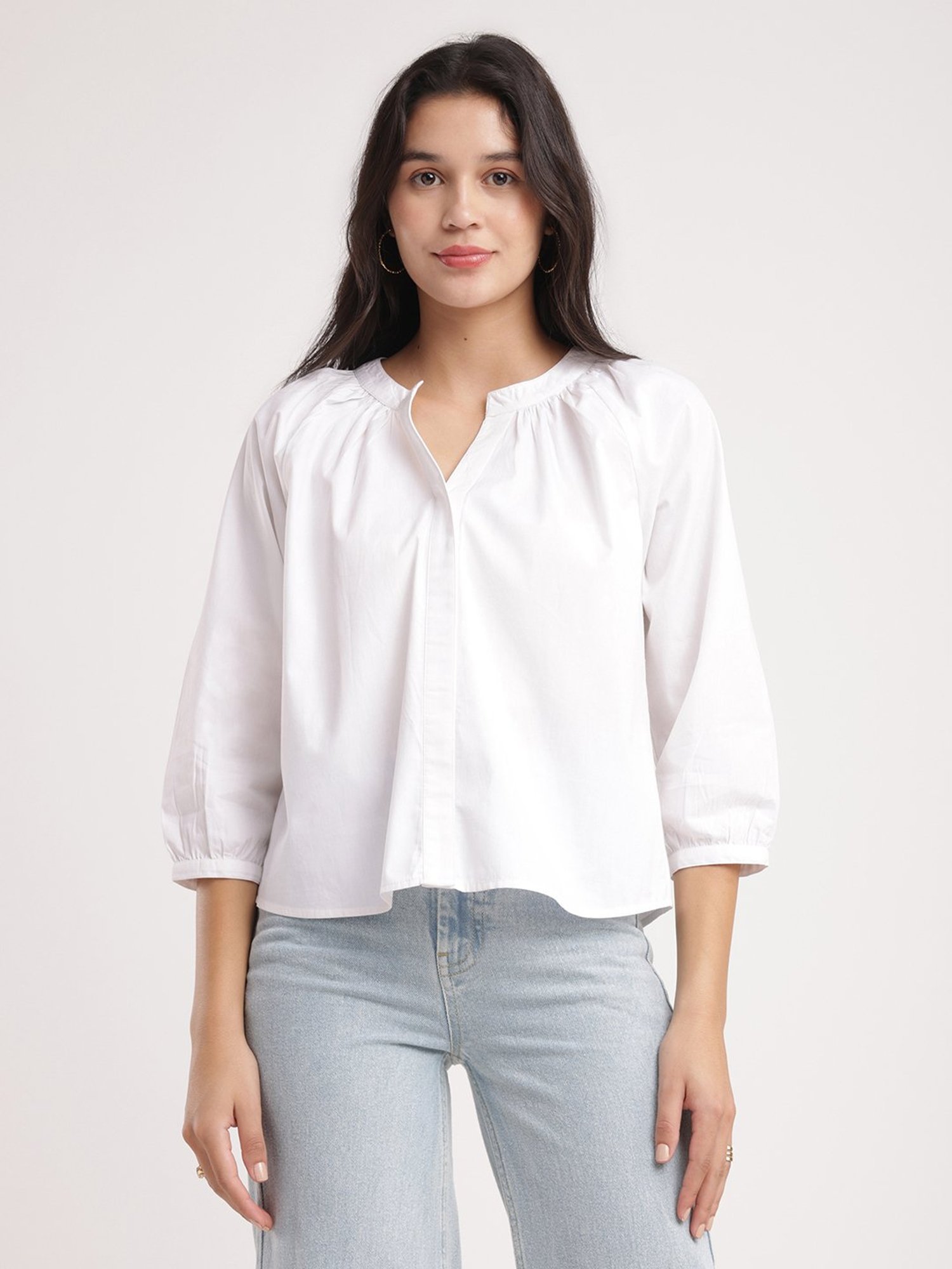 Fablestreet White Cotton Relaxed Fit Top