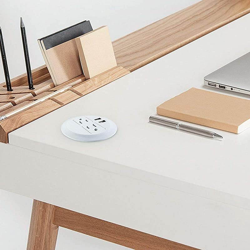 Grommet Desktop Outlet 2 US Plugs amp 2 USB Ports for Computer DeskTable Kitchen OfficeHomeHotel and More white