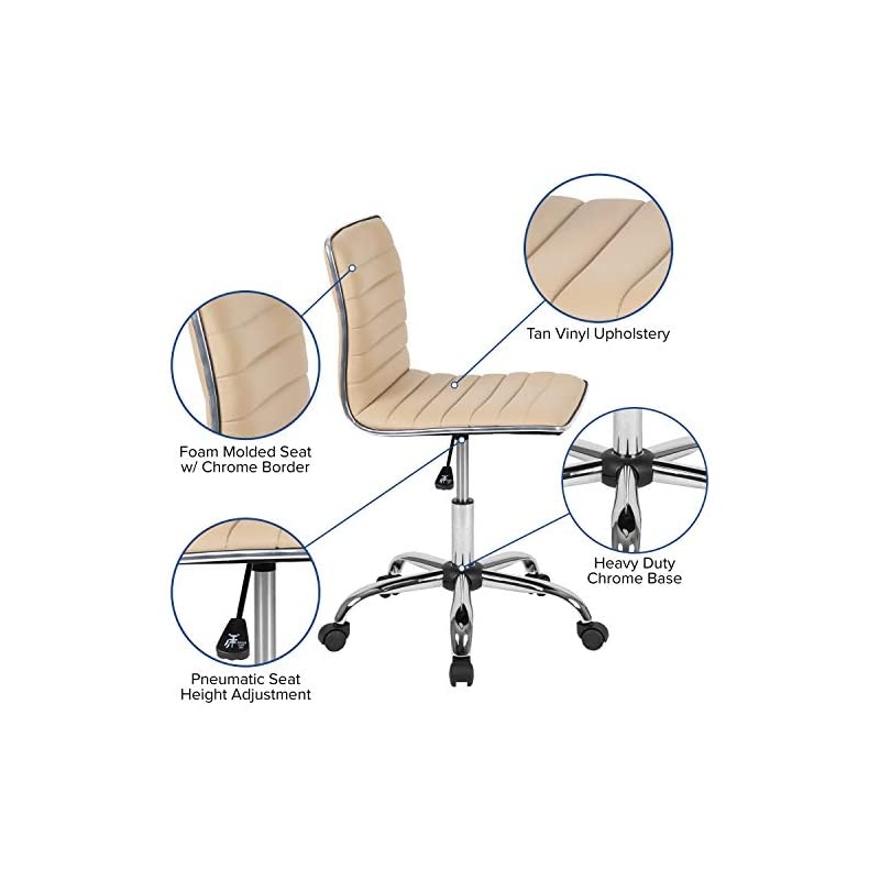 Low Back Designer Armless Tan Ribbed Swivel Task Office Chair