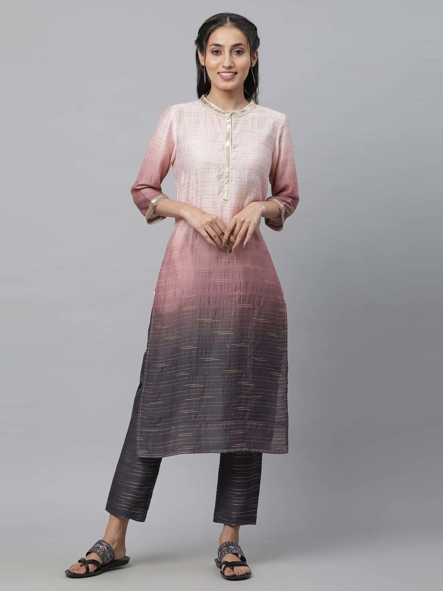 Aurelia Women Pink Printed Viscose Kurta Set with Trouser