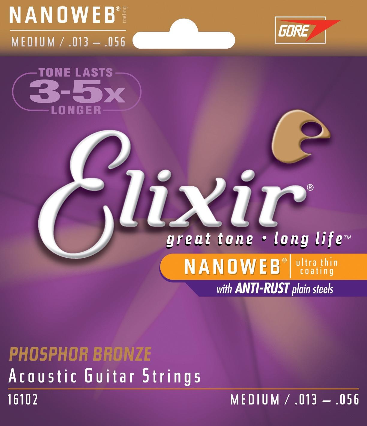 Elixir 16102 Phos/Bron NanoWeb Med Ac Guitar Strings