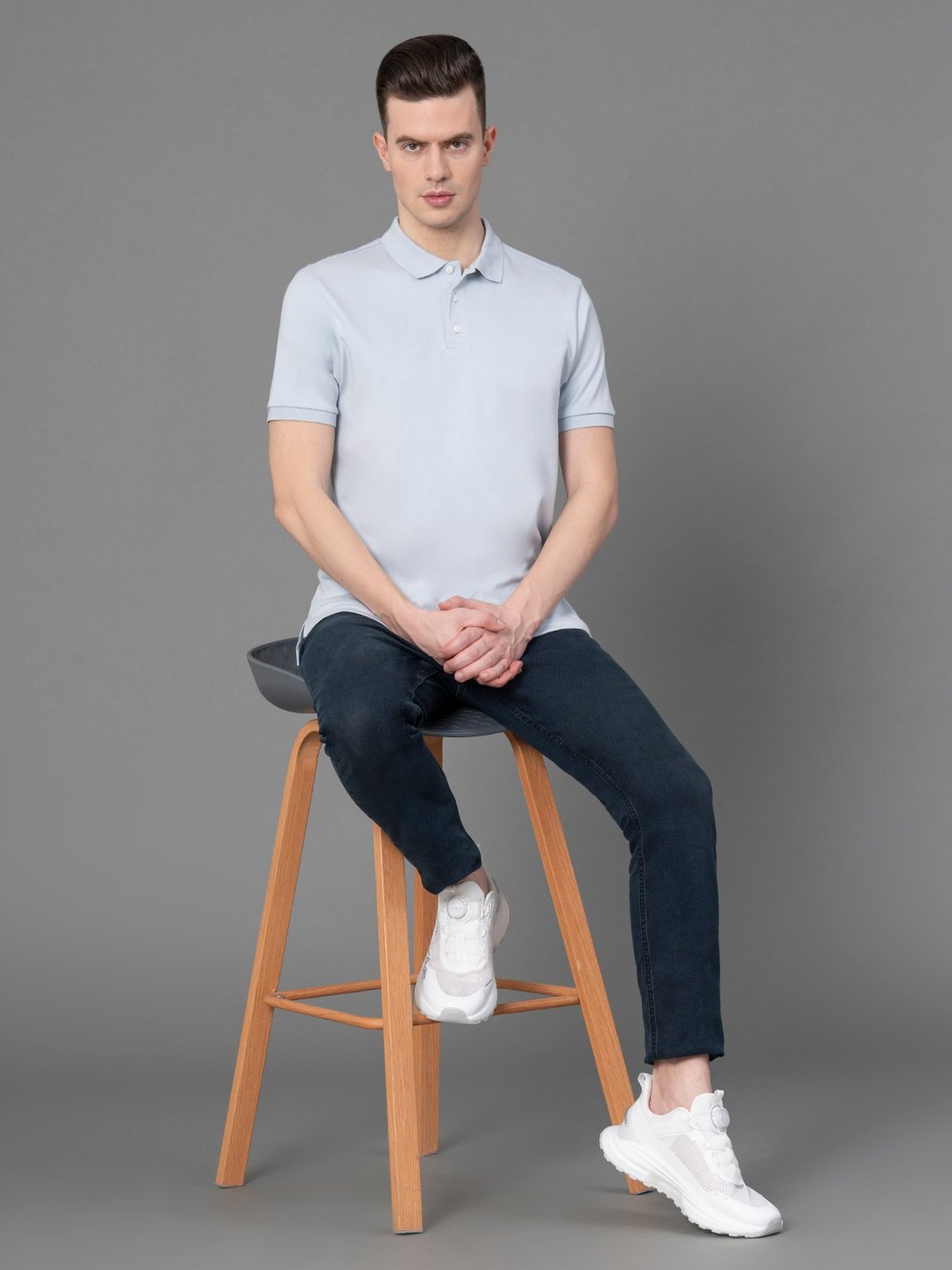 Red Tape Light Blue Regular Fit Cotton Polo T-Shirt