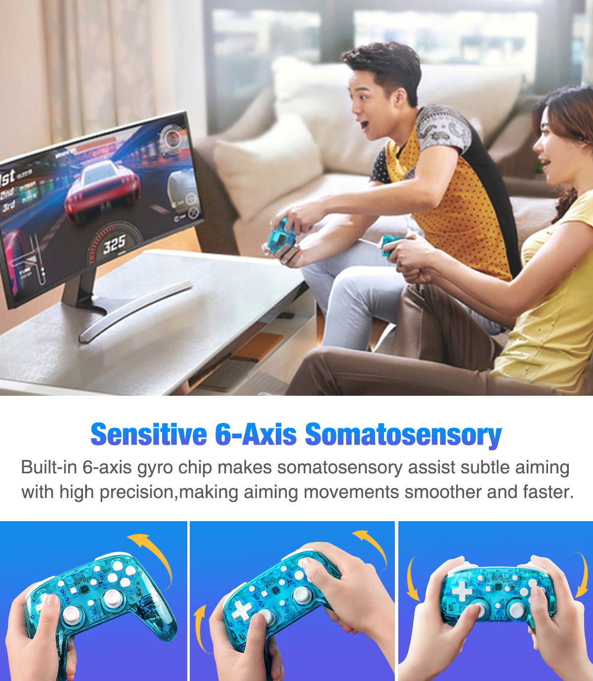 Wireless Controller For Switch/Switch Lite Replace for Switch Controller Wireless Game Joystick Gamepad with LED Backlight, Turbo, Vibration, Motion Functions