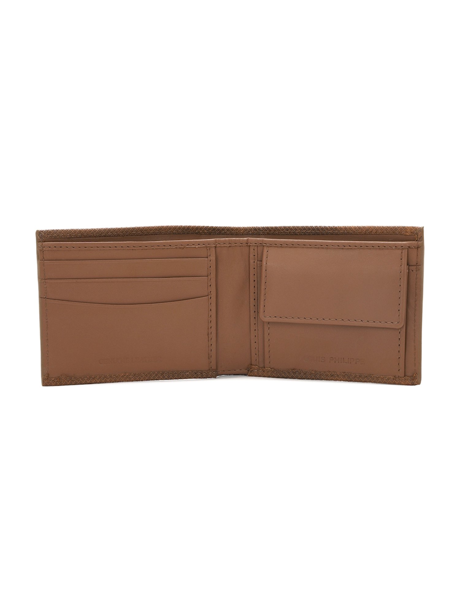 Louis Philippe Brown Textured Leather Bi-Fold Wallet for Men