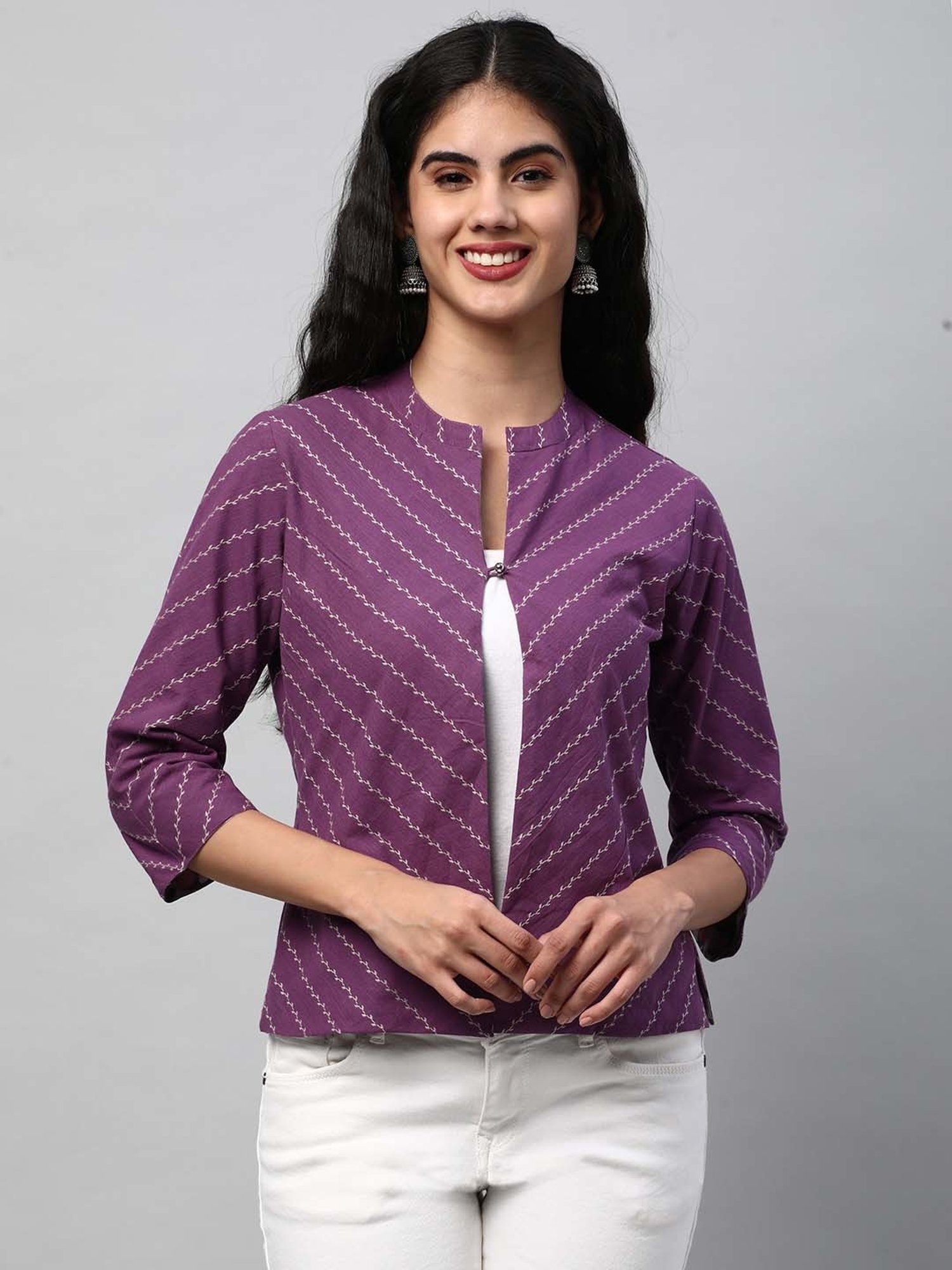 Kami Kubi Purple Printed Reversible Short Jacket