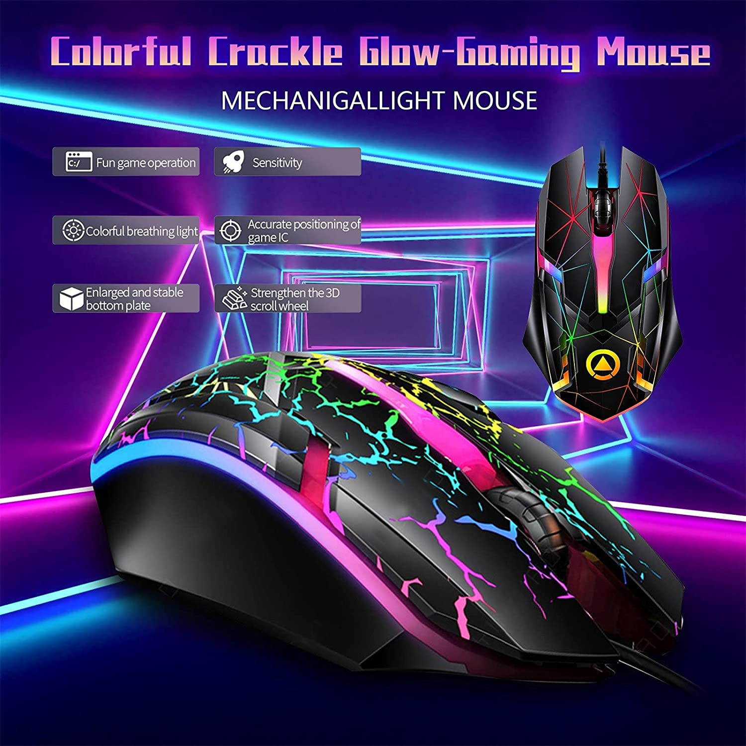 USB Wired Gaming Mouse, Colorful Ergonomic USB Optical Mouse, 1200DPI Gaming Mice for Laptop PC Computer Games & Work, Star Luminous Version