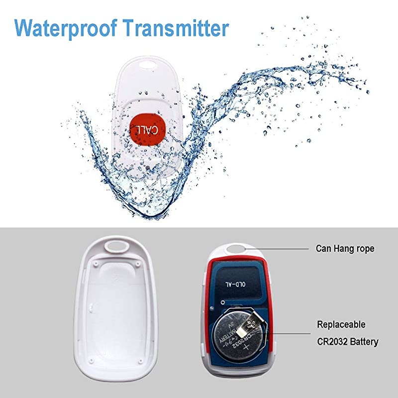 Wireless Caregiver Pager,  Smart SOS Call Button for Elderly Patient Personal Care in Home Alert System, 500+ Feet Range (3 Call Buttons + 2 Receivers)