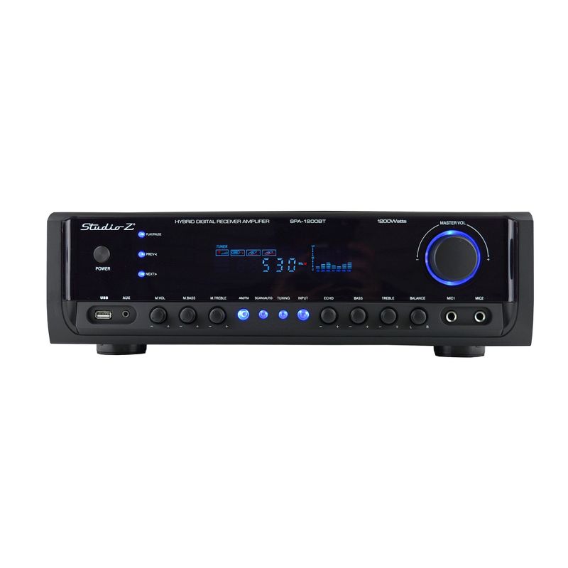 Studio Z SPA-1200BT 1200 Watt Hybrid Receiver and 2 Channel Amplifier with AM/FM Radio Stereo for Home Digital Studio Audio Music Sound System