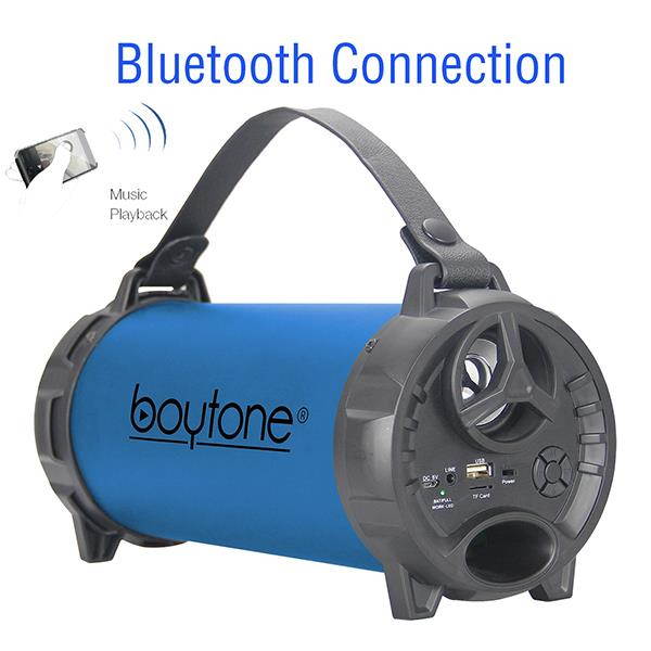 Boytone BT-40BL Portable Bluetooth Indoor/Outdoor Speaker 2.1 Hi-Fi Cylinder FM Built in Rechargeable Battery