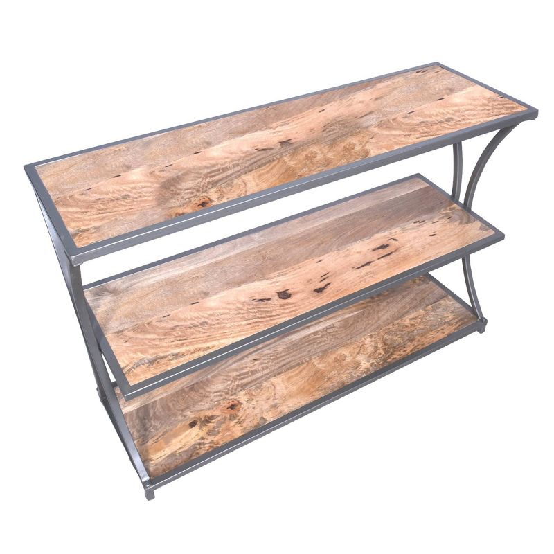 Metal Framed Three Tier Console Table with Mango Wood Shelves Brown/Gray - The Urban Port