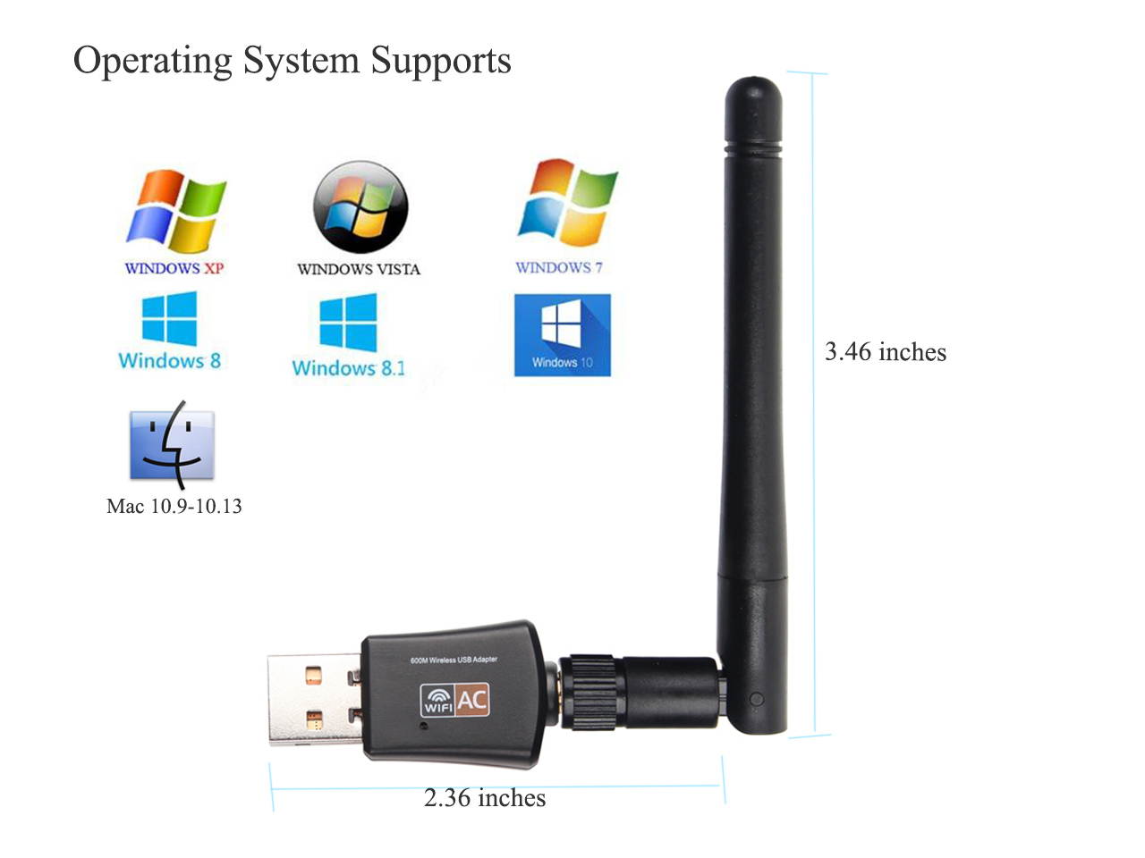 600Mbps USB WiFi Adapter, AC600 Dual Band Wireless USB Adapter 2.4G 5.0G High Gain 2dBi Antenna 802.11ac,Mini Wireless Network Card Supports Windows 10 8 7 Vista XP, Mac OS,Linux