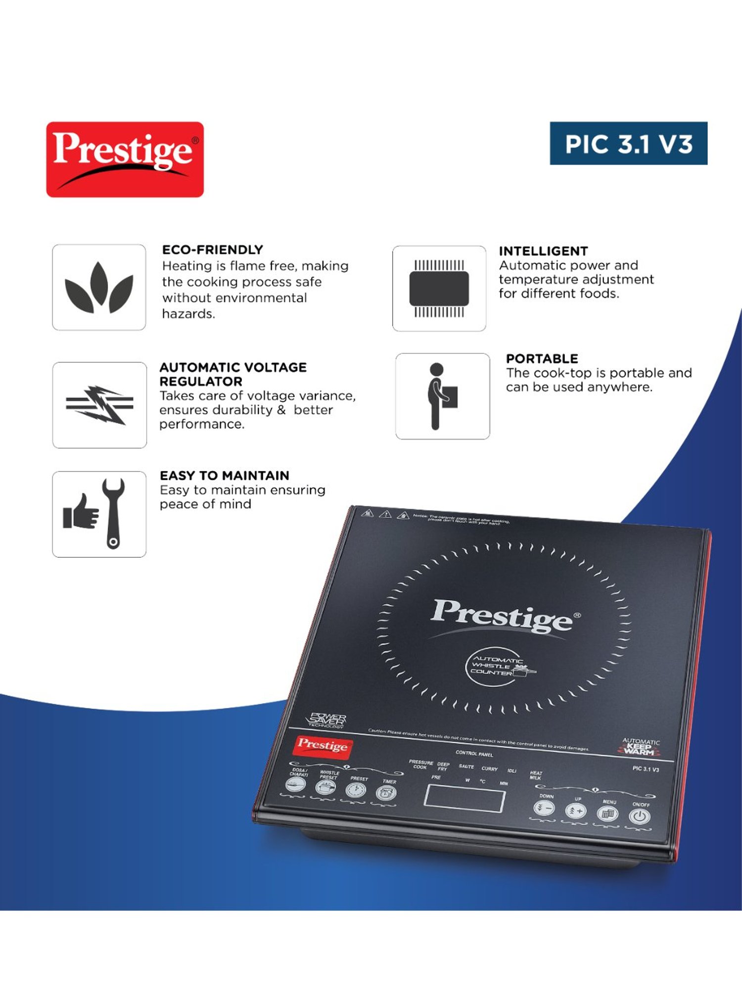 Prestige PIC 16.0 Plus 1900W Induction Cooktop (Black)