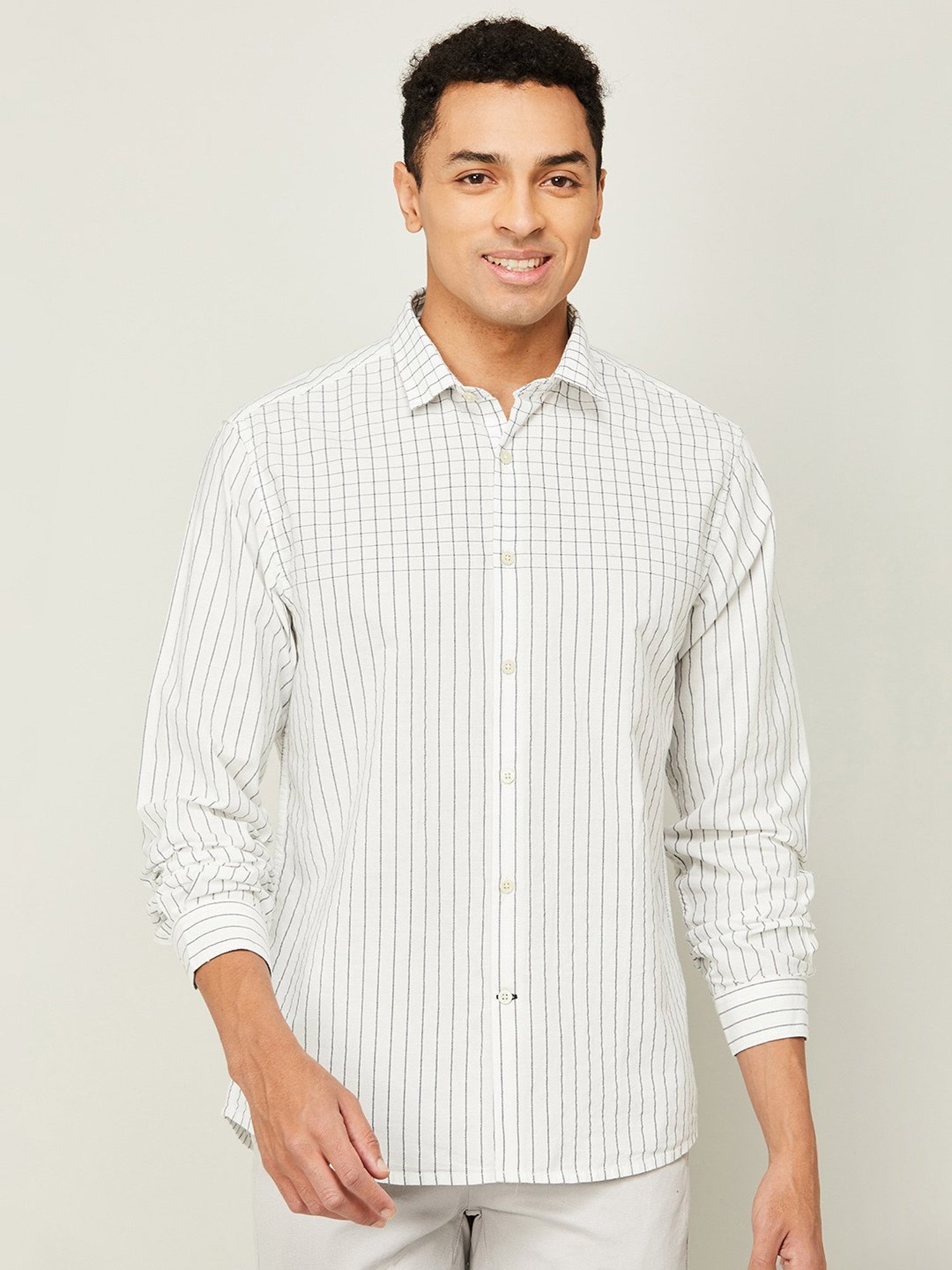 Melange by Lifestyle White Regular Fit Check Shirt