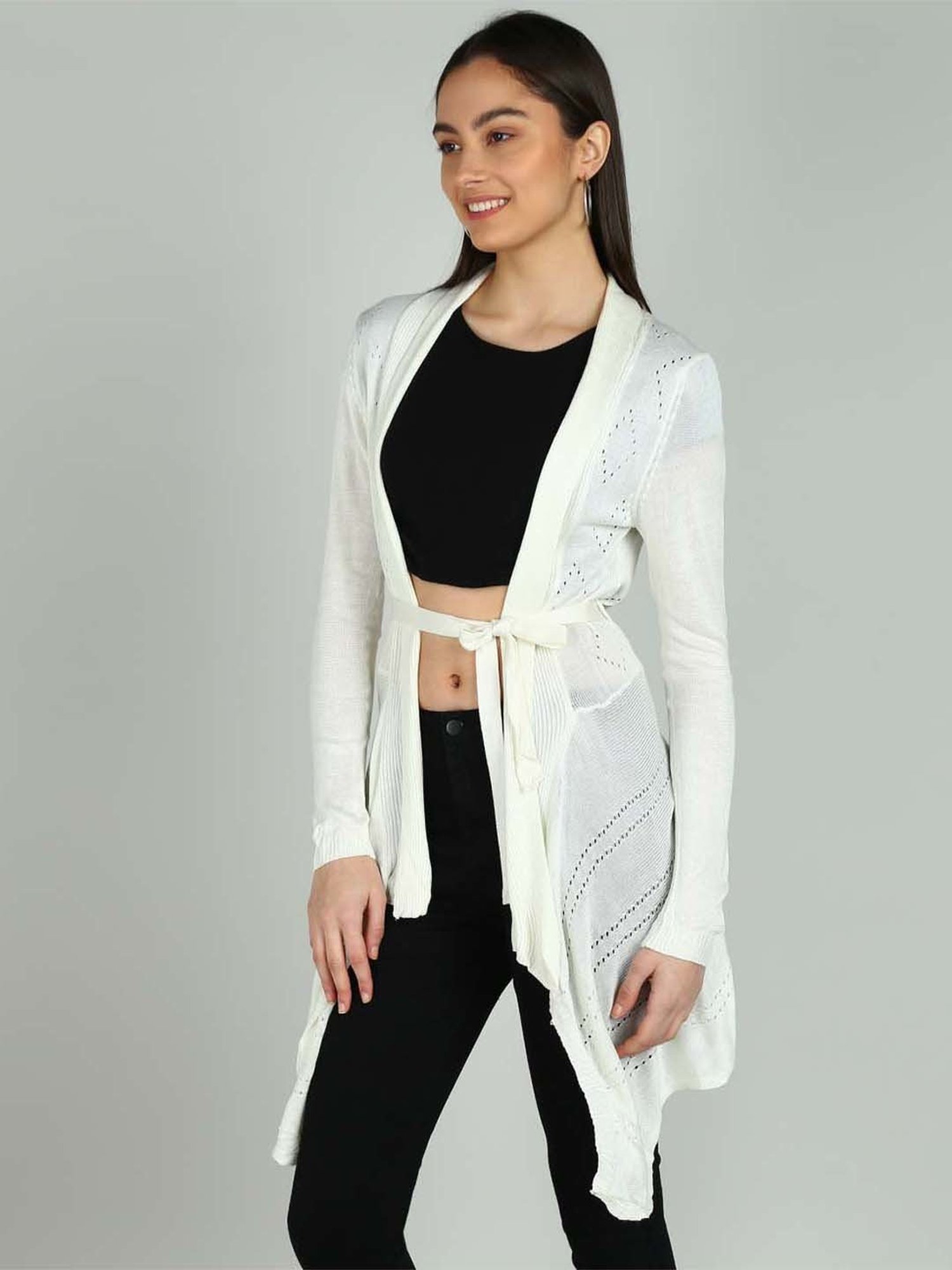 NEUDIS White Self Pattern Long Shrug