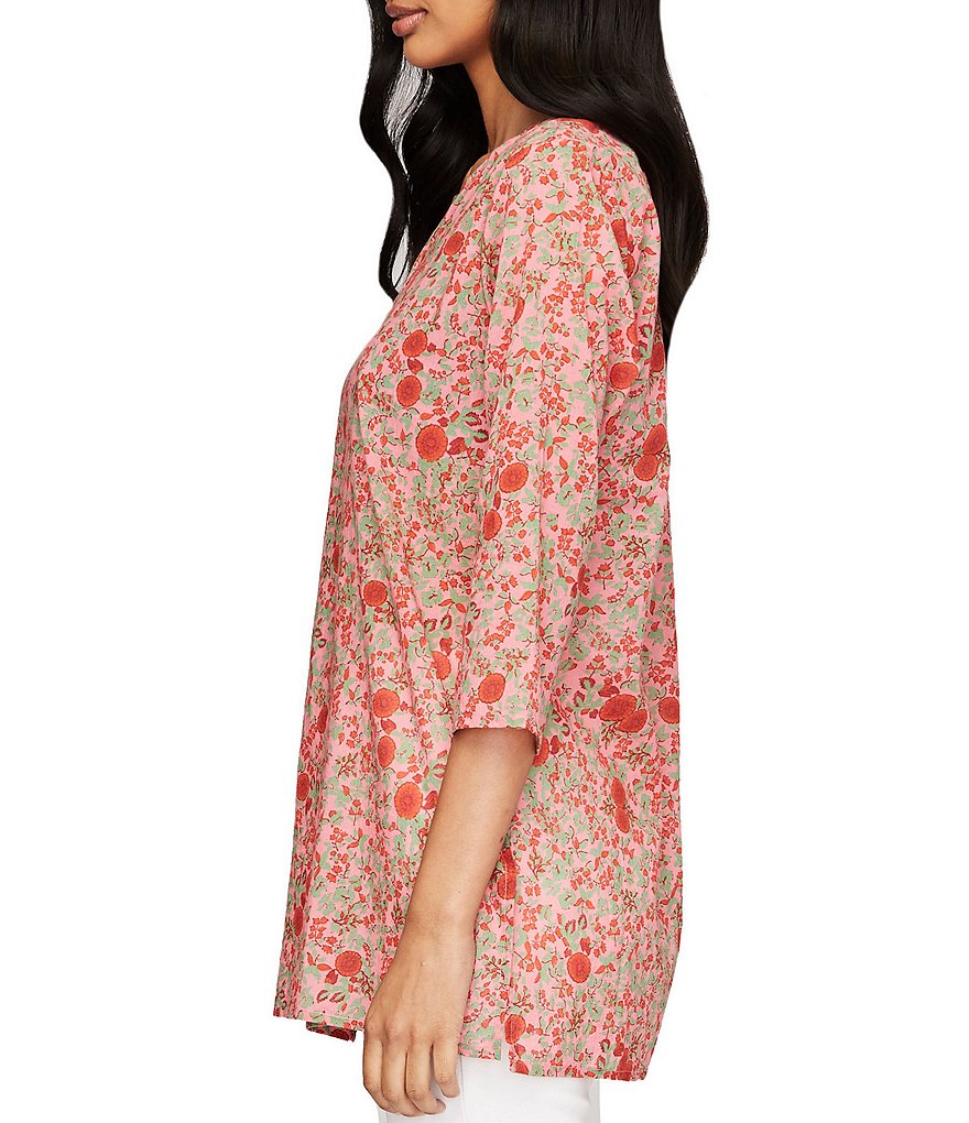 Roller Rabbit Split V-Neck Floral Print Cotton Voile Matching Tunic