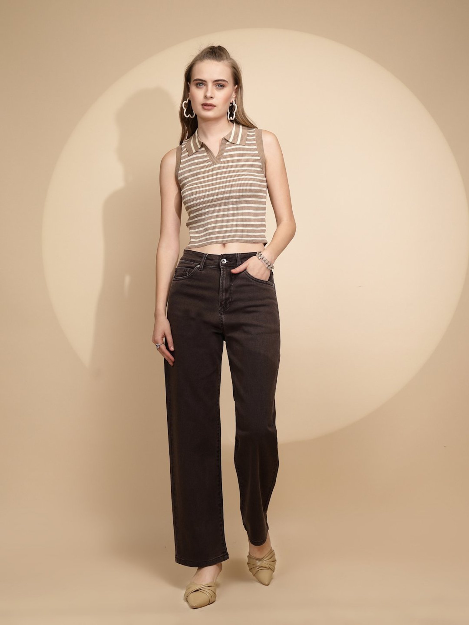 Global Republic Beige Striped Top