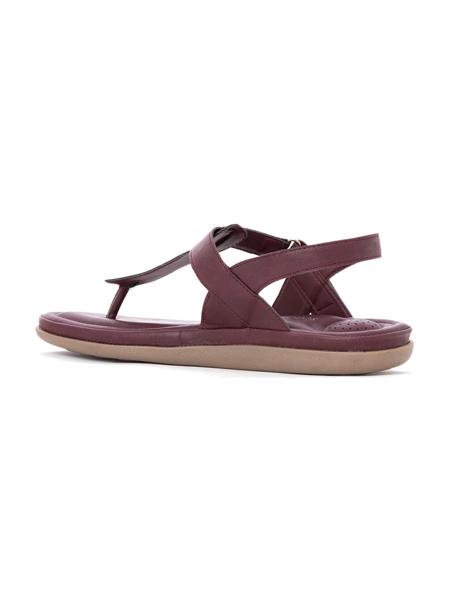 Softouch by Khadims Women's Maroon T-Strap Sandals