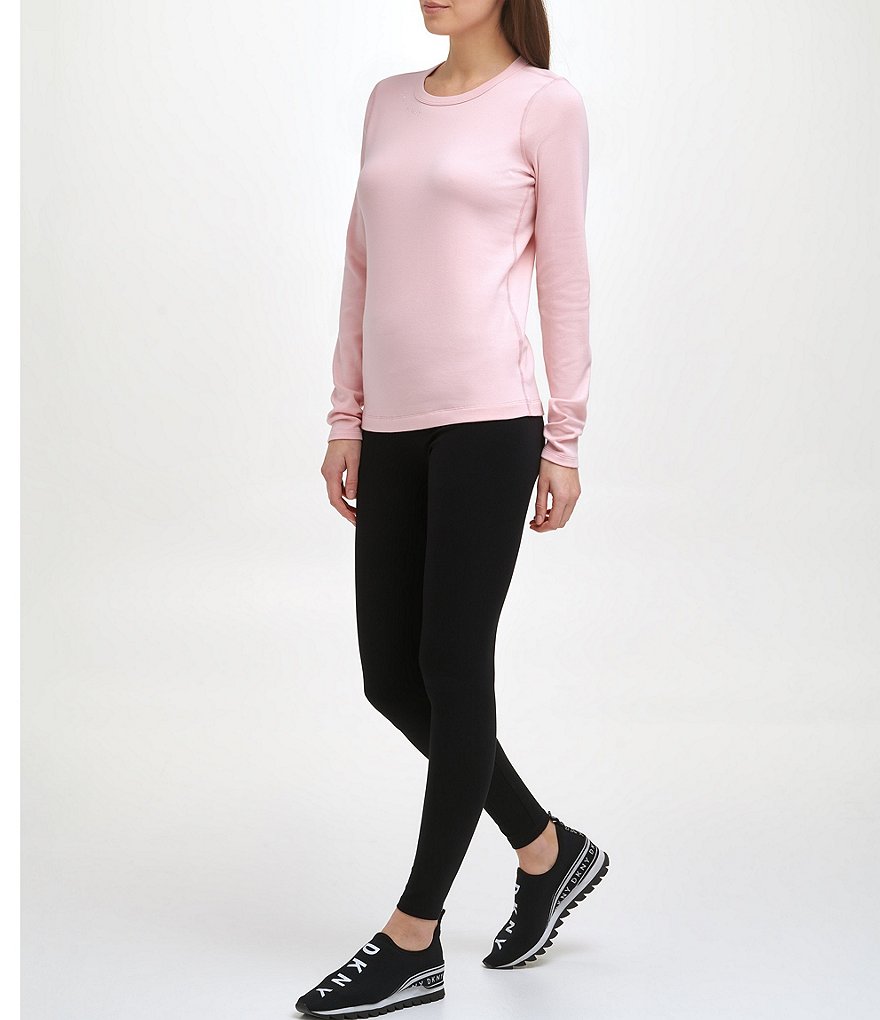 DKNY Sport Knit Jersey Cotton Blend Long Sleeve Logo Embroidered Tee