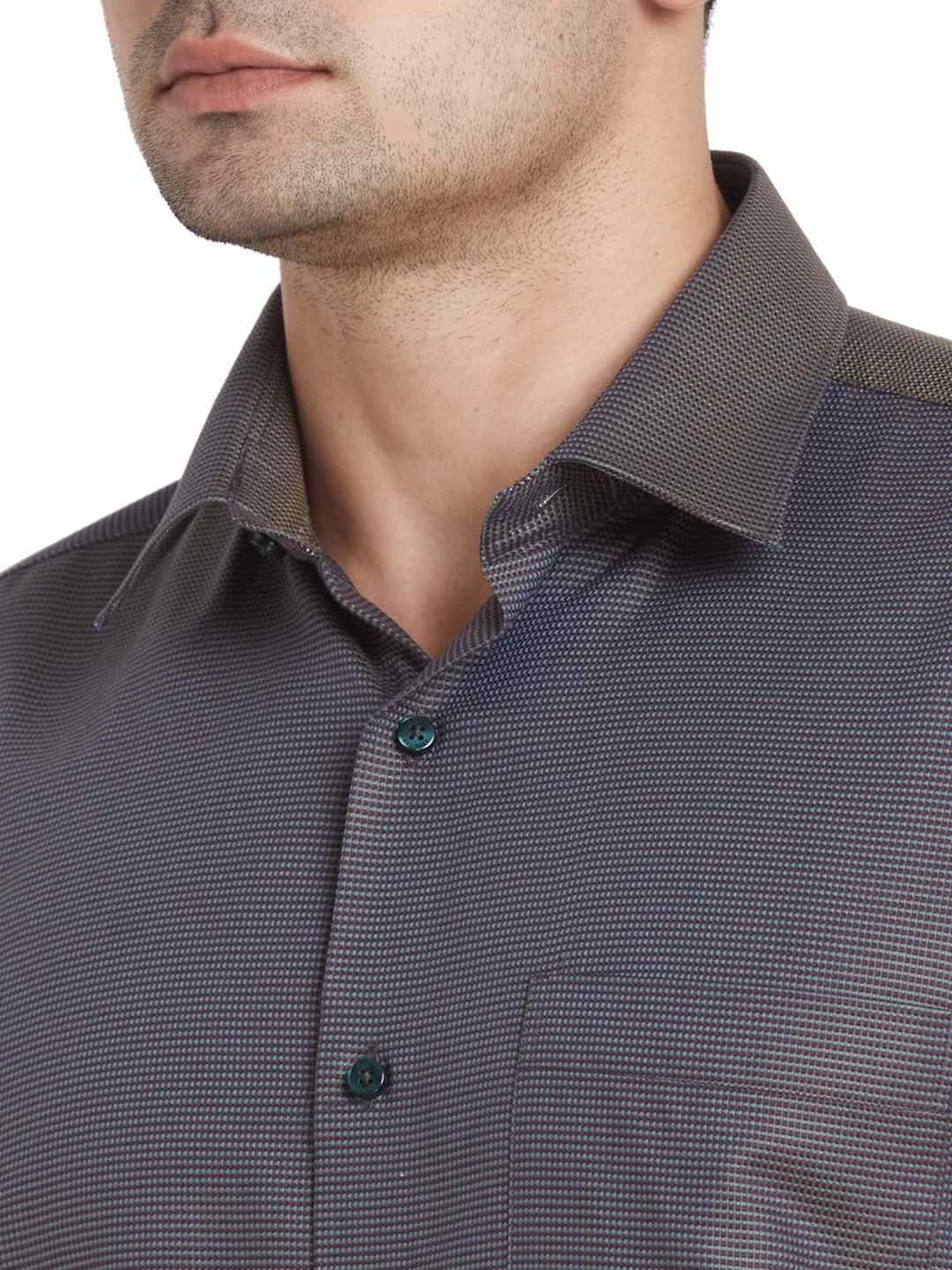 Raymond Brown Cotton Contemporary Fit Texture Shirt