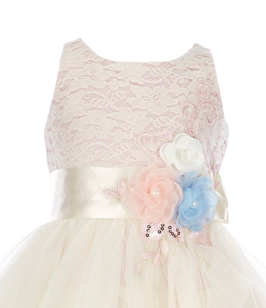 Rare Editions Little Girls 2T-6X Bow-Waist Satin/Jacquard-Stripe Hi-Low Ballgown