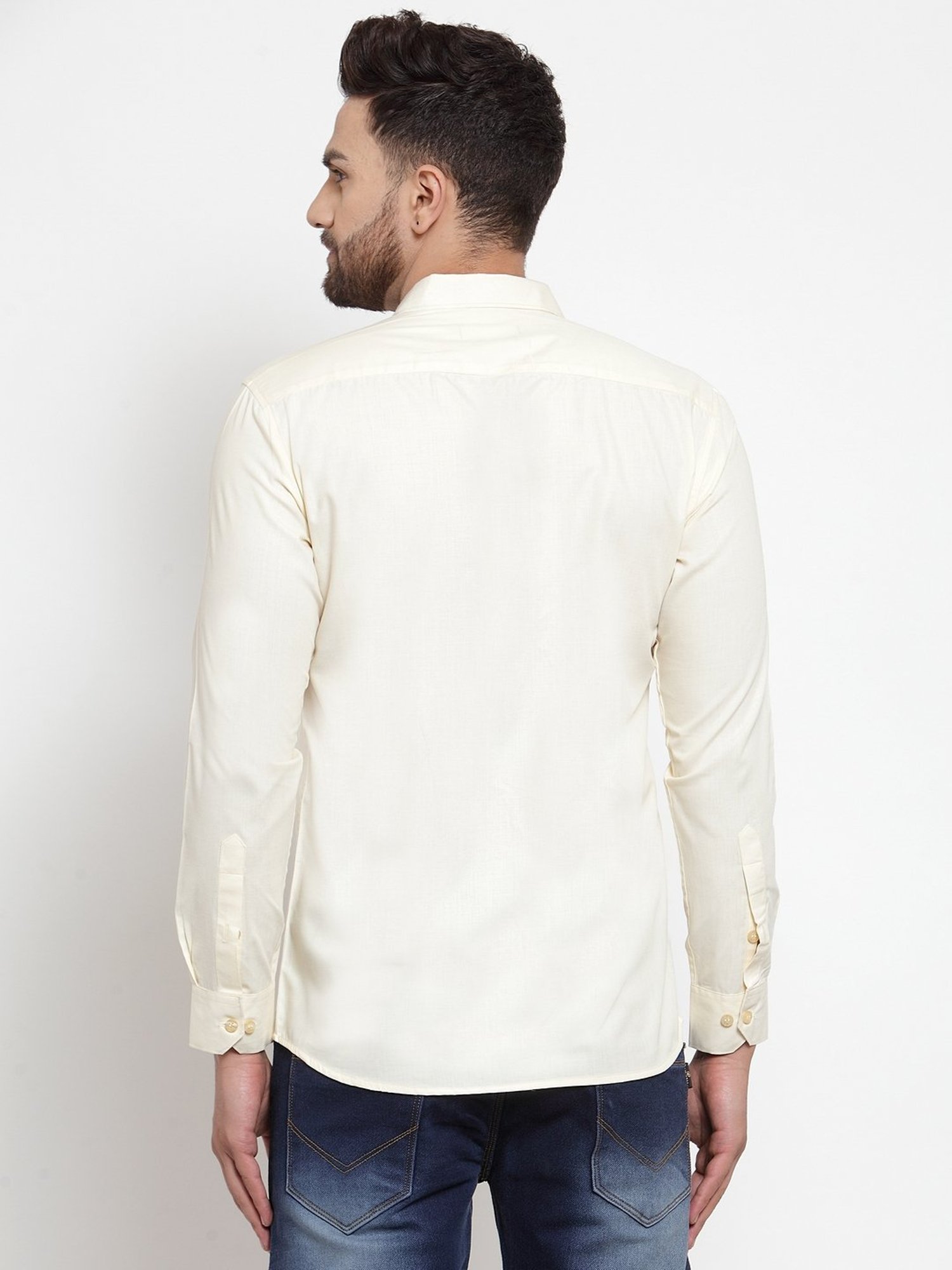 Jainish Cream Cotton Regular Fit Shirt