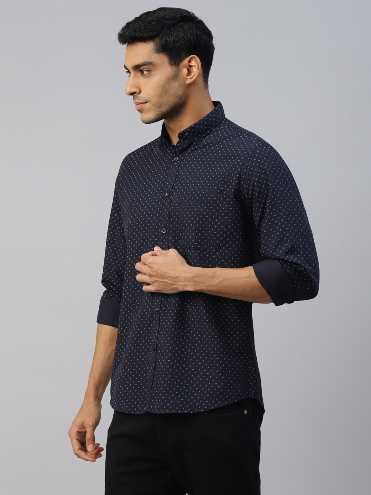 Don Vino Navy Regular Fit Printed Shirt