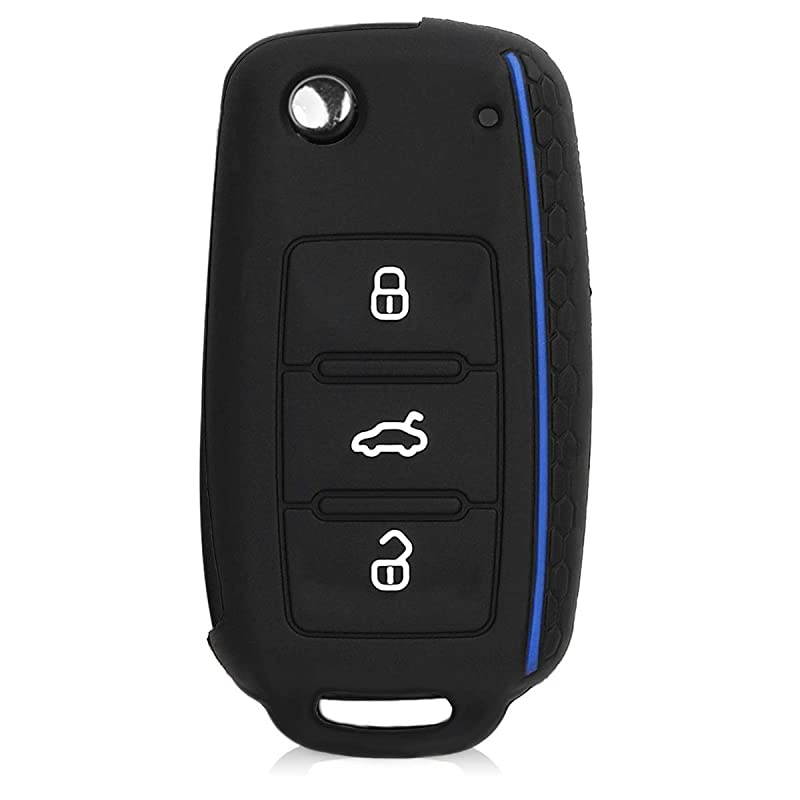 Silicone Key Fob Cover Compatible with VW Skoda SEAT 3 Button Car Key - Don't Touch My Key White/Black/Blue