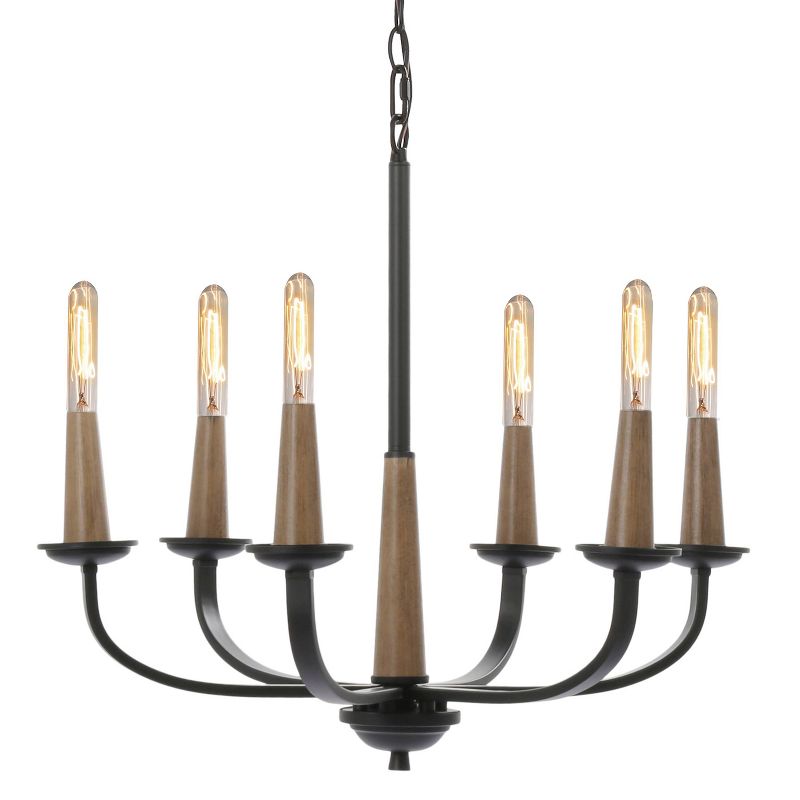 6 Light Rotterdam Metal and Wood Effect Pendant Black and Wood - Decor Therapy