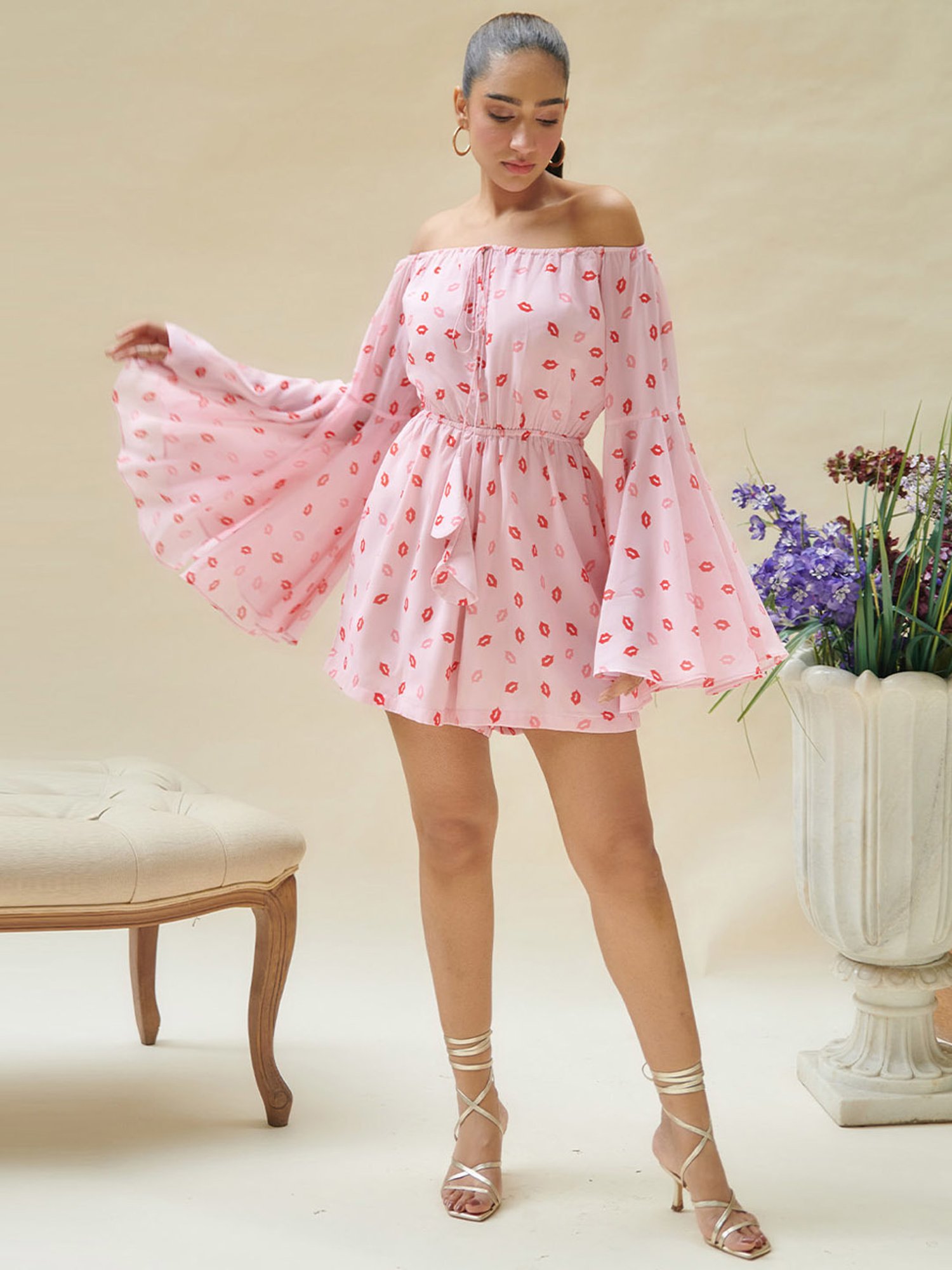 Cin Cin Pink Kiss Printed Playsuit