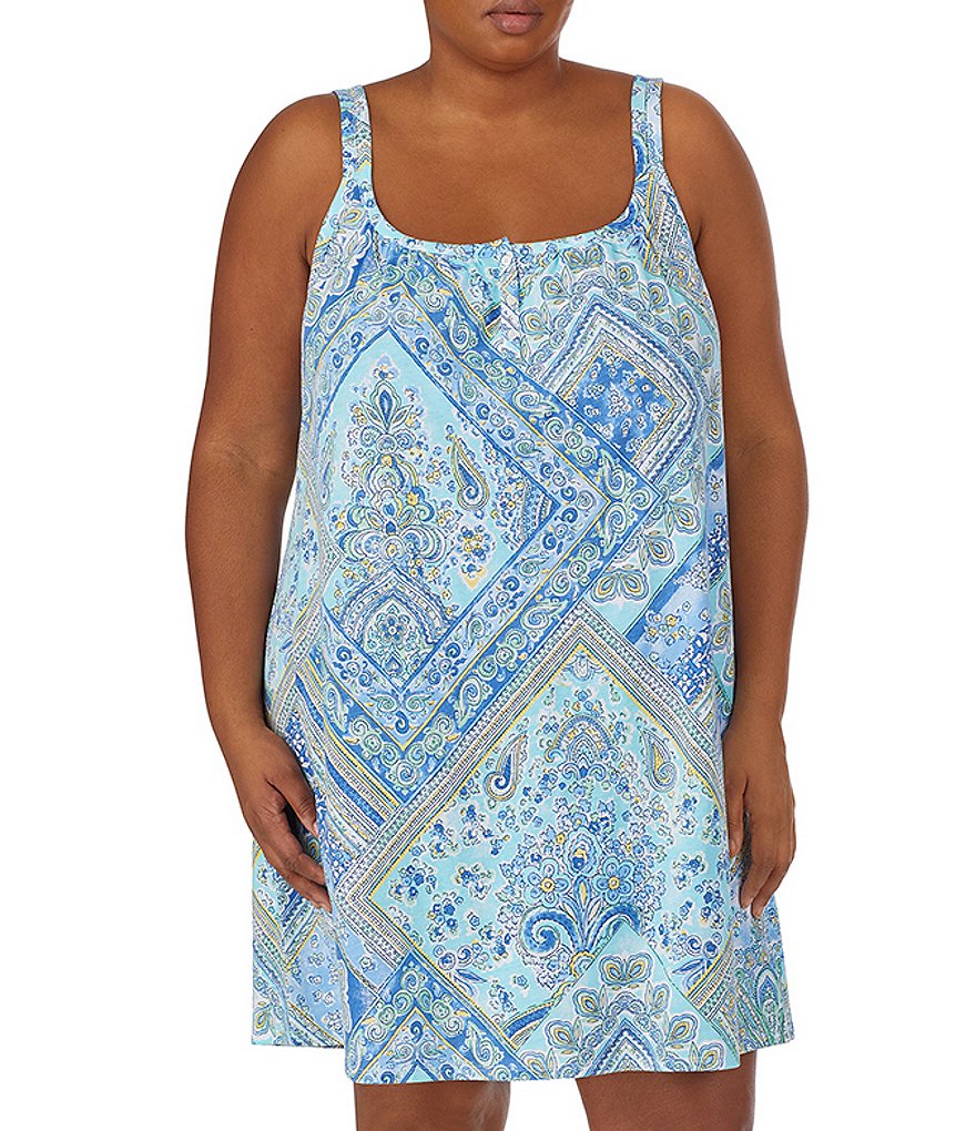 Miss Elaine Plus Cottonessa Floral Print Knit Long Nightgown