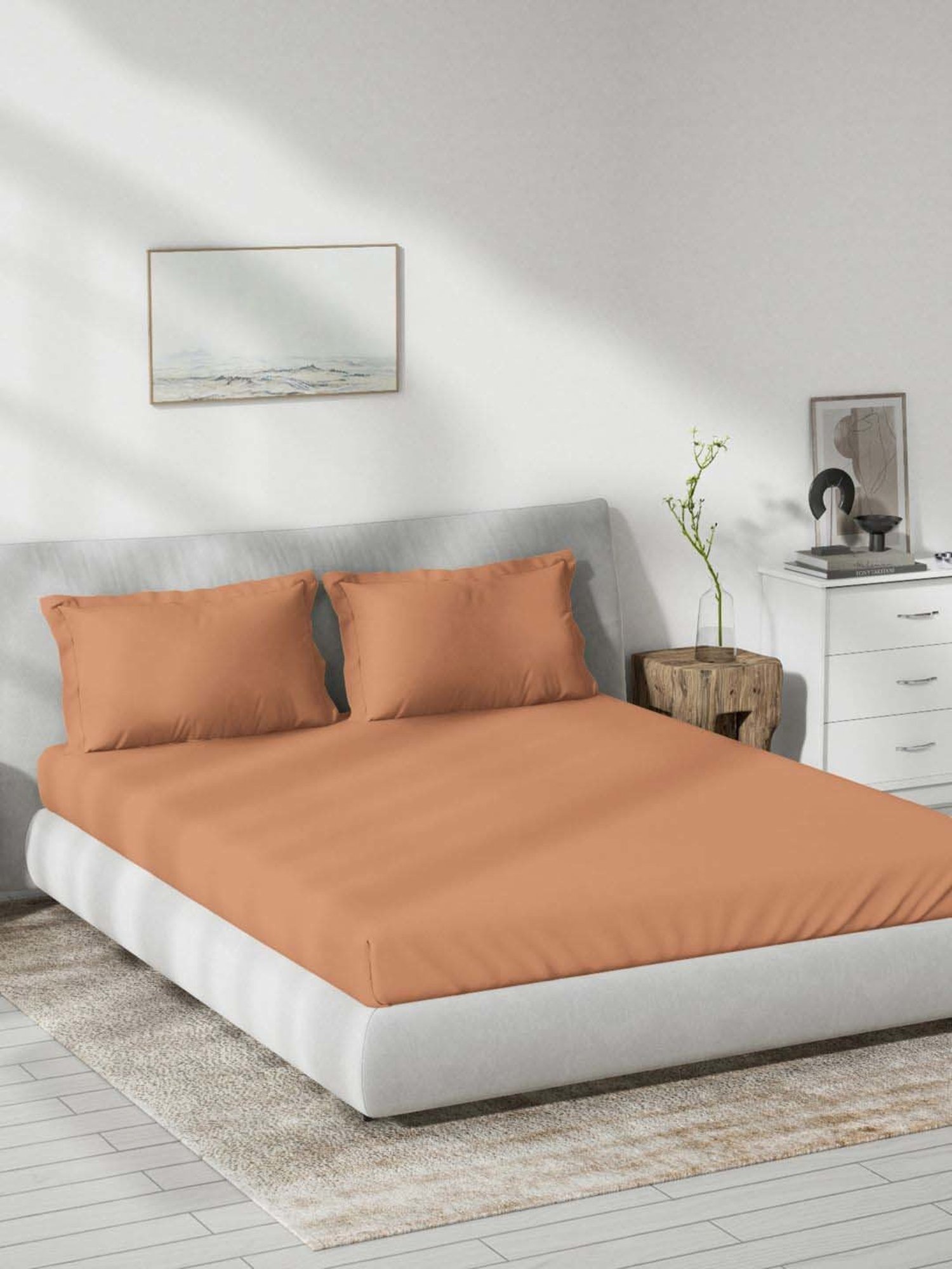 DDecor Orange Cotton 180 TC 120 GSM Double Bedsheet With 2 Pillow Cover