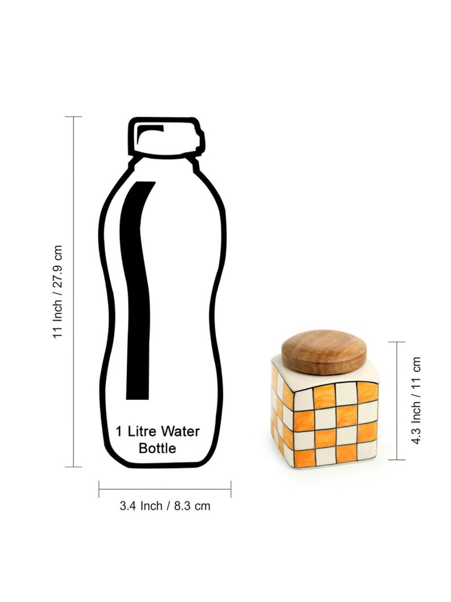 ExclusiveLane 'Shatranj Check' Hand-painted Jars & Containers (Airtight, Set of 2, 480 ML, 4.3 Inch)