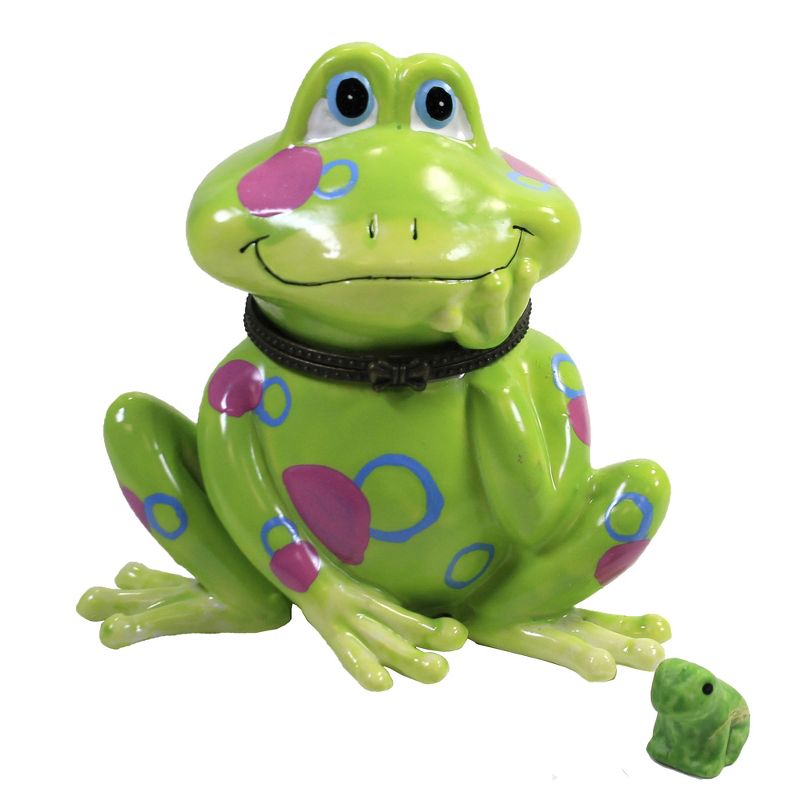 Hinged Trinket Box 3.75" Big Frog With Circles Hinge Box Water Toad  -  Decorative Figurines