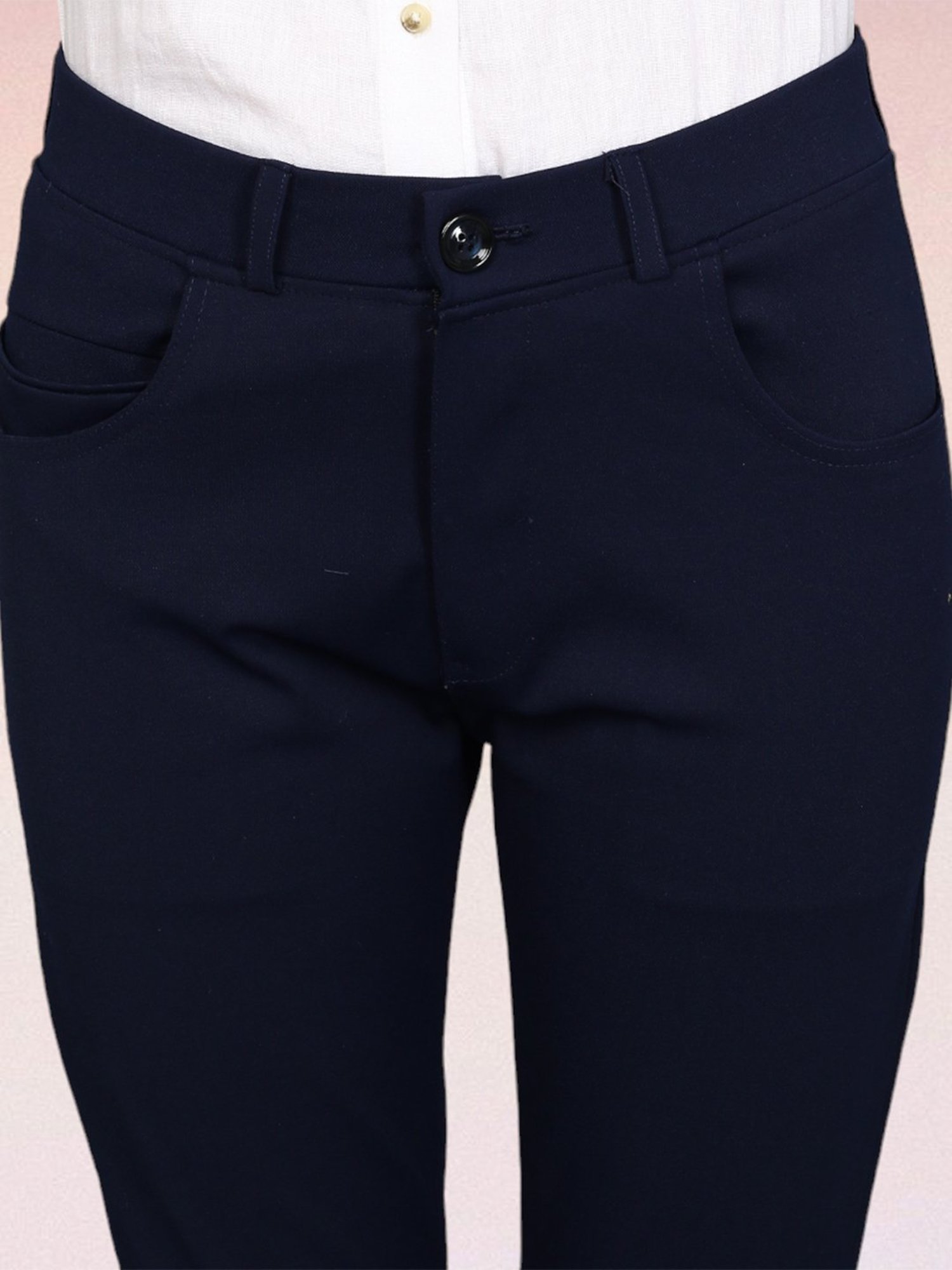 FITHUB Navy Slim Fit High Rise Trousers