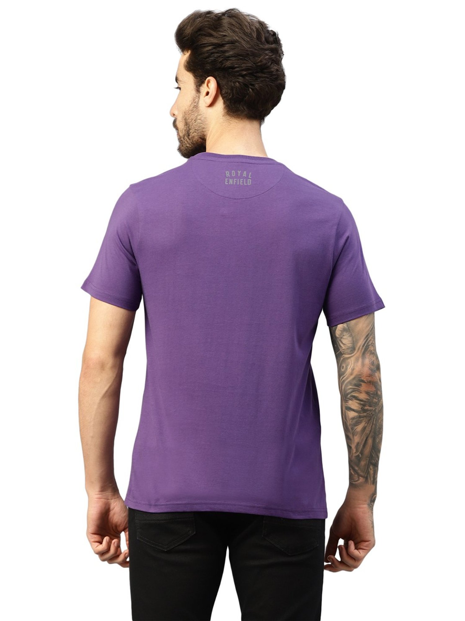 Royal Enfield GLOBAL RIDERS Purple Regular Fit Printed Crew T-Shirt
